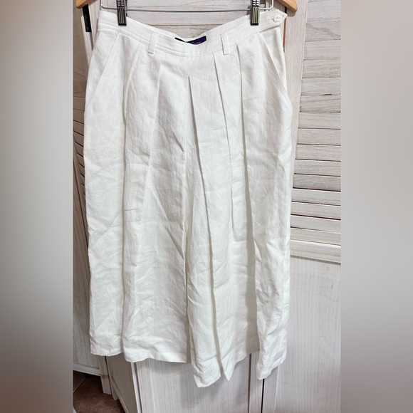 Ralph Lauren White Wide Leg Linen Pants - Picture 2 of 8